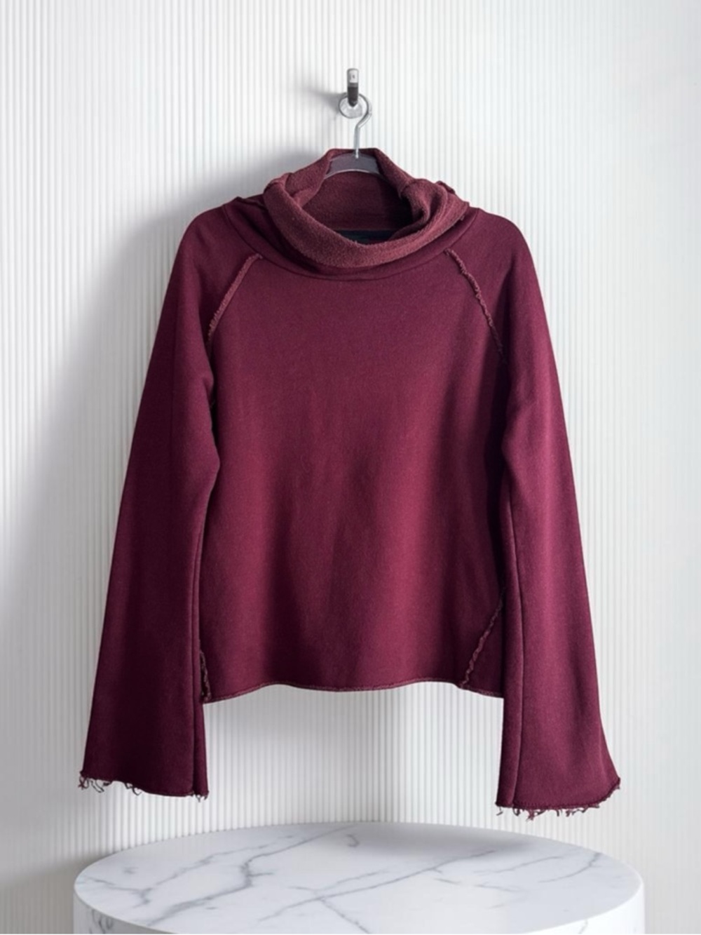 Alala Riki Boutique Cowl Neck Bell Sleeve Pullover Sweater – Burgundy